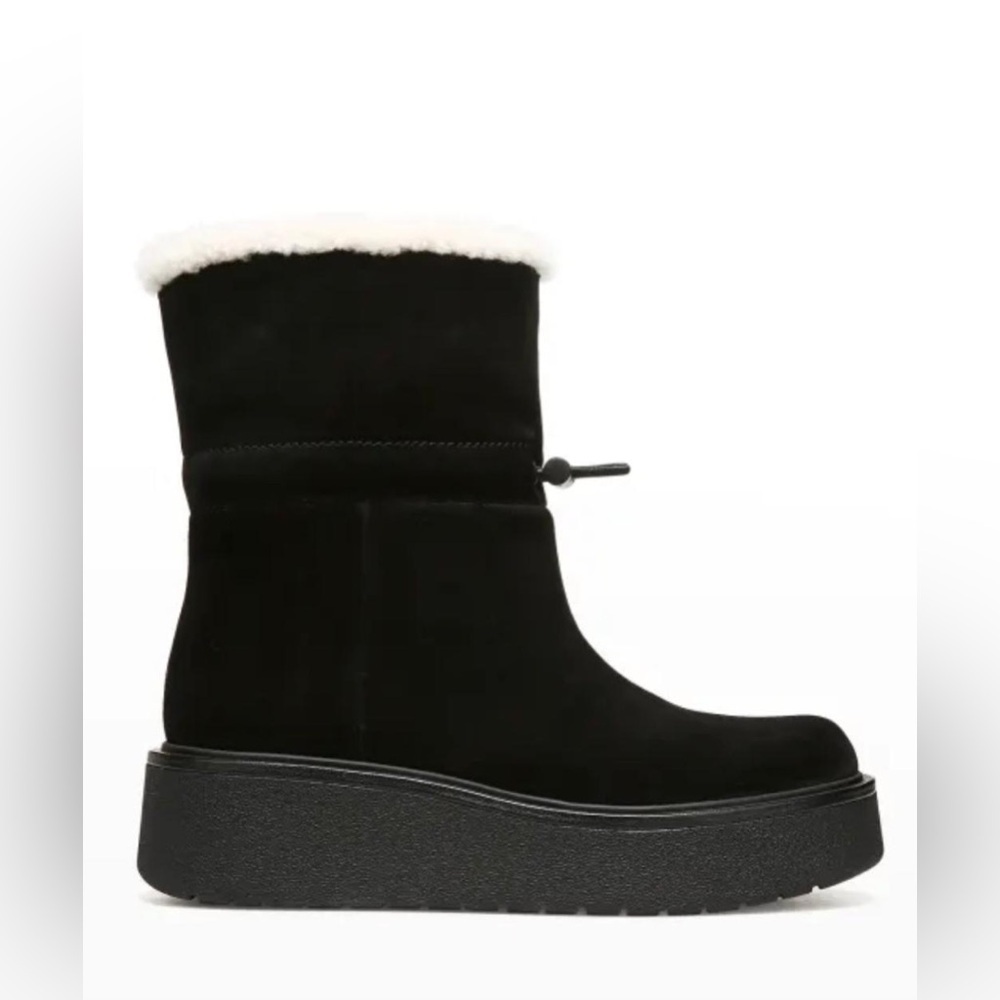 Vince Bellingham Suede Flatform Shearling Snow Boots in Black- NWT